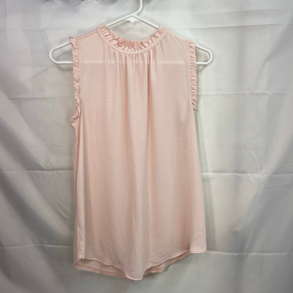LOFT women's peach ruffle hem high neck sleeveless lightweight knit blouse XS